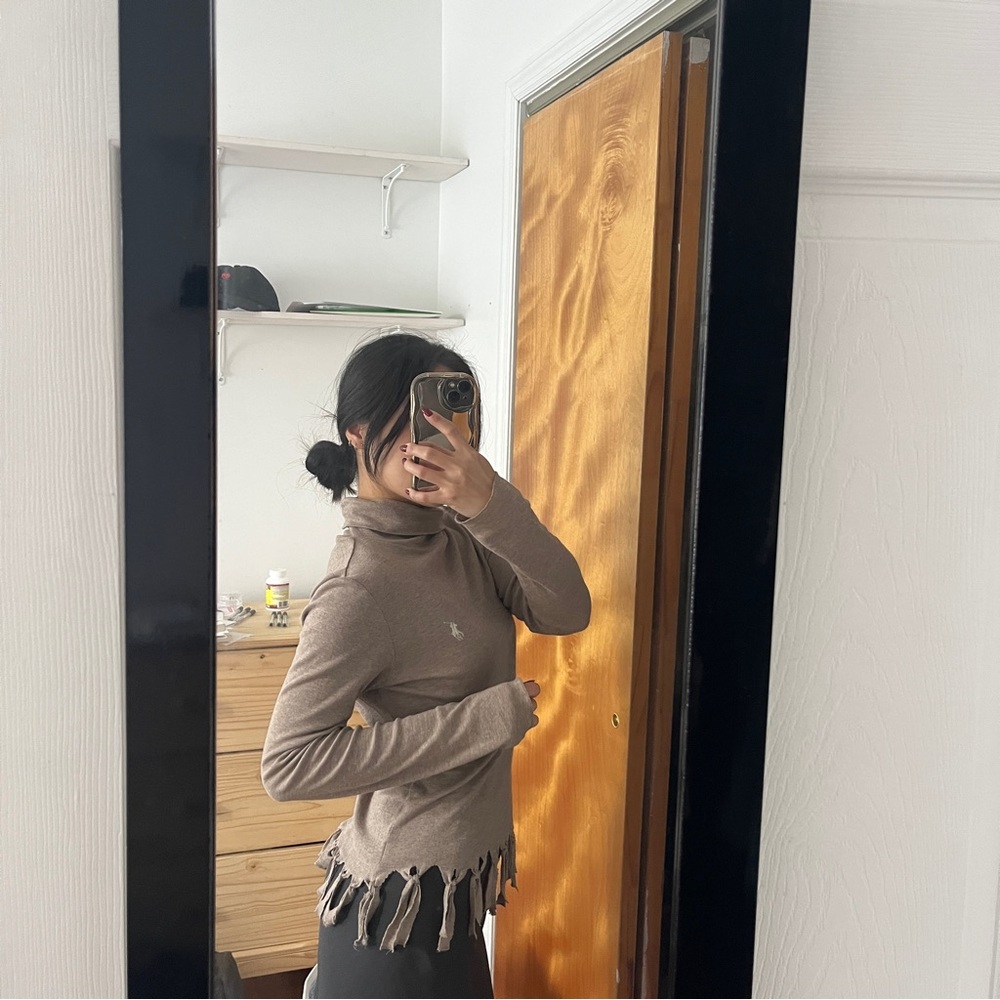 Polo Ralph Lauren Brown Fringed Turtleneck Sweater